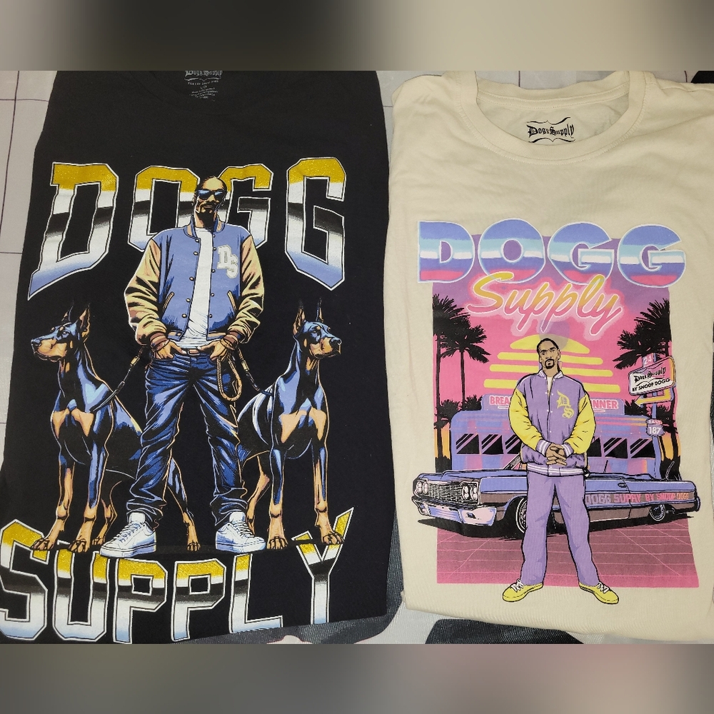 Snoop Dogg Bundle Of 2 Large Rap Tees, Men's L Black And Off-White